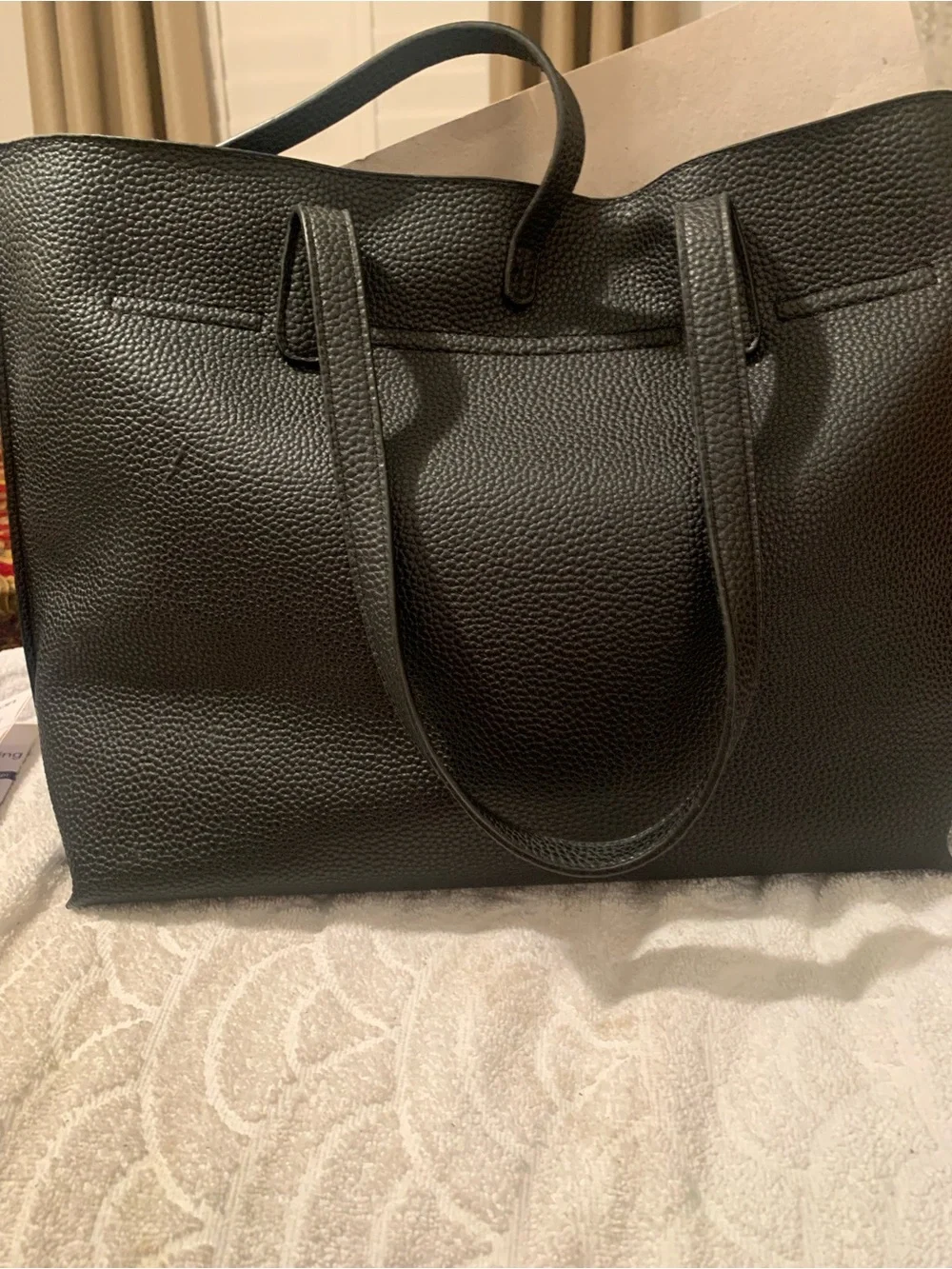 Kenneth Cole Reaction Black Pebbled Leather Shoulder Bag with Gold Hardware